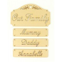 Laser Cut 'Our Family' Plaque with Hanging Name Panels